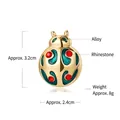 Ladybug brooch in gold finish with blue-green enamel and red rhinestones, 3.2cm size - Ladybug Brooch (DW0194) / Teal