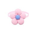 Detail of pink knitted flower pet bowtie with light blue center and elastic band - BT429-4 Macaron Pink/Light Blue