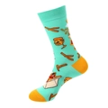 Mint green crew sock with burger patterns and contrasting yellow heel and toe - One Size / 982 Fast Food/Mint Green
