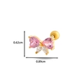 Golden bow earring with pink heart and clear zircons, size 0.62cm x 0.89cm - 3# Gold (Bowknot Style)