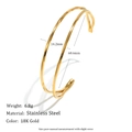 Detail view of 18K gold plated stainless steel twisted bangle with size specifications - Double Layer Line Bangle - Gold
