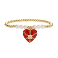 Bracciale stile Ins con ciondolo a cuore in smalto rosso e perle bianche in oro - Stile Cuore Rosso