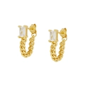 Elegante goldene Panzerketten-Ohrhänger mit rechteckigen klaren Zirkonia-Steinen - JQH0124 Kettenglied-Ohrstecker / Gold