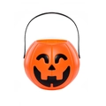 Klassischer orangefarbener Halloween Kürbis-Eimer mit schwarzem Griff und Lächeln - Großer Kürbis-Eimer