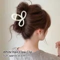 Elegant 8.5cm white matte hair claw clip for thick hair styling in minimalist design - 8.5cm / White