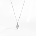 Detailed view of silver necklace featuring a crystal-paved letter N initial pendant - 925 Silver / Letter N
