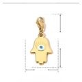 Detailed view of golden Hamsa Hand pendant dimensions in stainless steel and blue enamel - Blue Eye Hamsa-YF043
