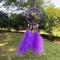 Handmade purple crystal dream catcher car pendant with amethyst tree of life and feathers - Deep Amethyst