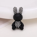 Detail of matte black cartoon rabbit shoe charm with sparkling clear rhinestones inlay - Black Rabbit