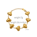 Golden stainless steel heart bracelet, 16cm plus 5cm length, 7g weight, polished finish - Bracelet / Gold