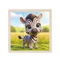 Wooden 9-piece puzzle for toddlers featuring a cute cartoon zebra and bright green grass - Zebra