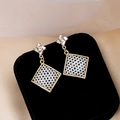 Polka dot diamond-shaped dangle earrings with gold finish and zircon accents - Gold Polka Dot Rhombus Zircon Pendant Earrings(E3280)