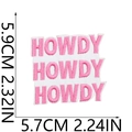 Detailed close-up of pink HOWDY embroidered patch with precise size dimensions - No.15 (Pink & White HOWDY)