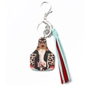 Western cowboy keychain featuring sunflower cow pendant and colorful leather tassels - 8 Cow Head