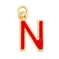 Golden letter N pendant with vibrant red enamel inlay on a clean white background - Red - Letter N