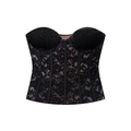 Women's black lace bustier top with velvet accents and boning structure - S / Black
