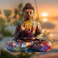Colorful 2D acrylic Buddha suncatcher hanging decoration with metal chain - Buddha-OPP Bag