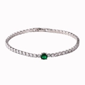 Macro detail of tennis bracelet with square zircons and center green round stone - Silver Base Green Zirconia