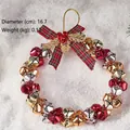 Christmas bell wreath with red gold silver bells and green plaid bow 16.7cm diameter - Style B Medium Jewel Color