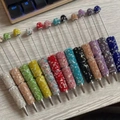DIY beadable pens set in assorted metallic glitter colors with sparkling rhinestone finish - Purple