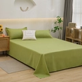 Minimalist grass green washed cotton bedding set with sheets and 'Feel Good' pillowcase - Pillowcase (Single) / Grass Green