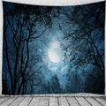 Arazzo con paesaggio forestale al chiaro di luna in blu scuro e nero per muro dormitorio - 150x130cm / Foresta al chiaro di luna