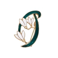 Elegant gold alloy brooch with white enamel lilies and dark green C-frame design - C-Letter Flower Dark Green
