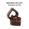 Heart-shaped wooden ring box with double slots and brown velvet lining - Double Slot-Window Lid-Non-Customized / Coffee