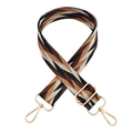 Adjustable woven shoulder strap for bags with colorful geometric chevron pattern and gold clips - Black White Light Brown Silver Buckle