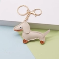 Cute cream leather dachshund dog bag charm with gold hardware and brown accents - Dachshund / Small Beige Keychain Style