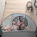 Zerbino a semicerchio in stile cinese con motivo a fiori di ciliegio su pavimento in legno - 40*80cm / Uccelli e Fiori di Pruno - Semicerchio