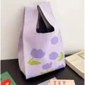 Borsa tote in maglia lavanda con motivi floreali di tulipani e manici larghi - Viola tulipano