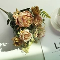 Artificial ranunculus flower bouquet in vintage apricot and muted pink tones - Light Coffee