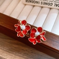 Silver Pin Enamel Flower Butterfly Imitation Pearl Studs