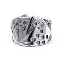 Bague homme vintage en acier inoxydable avec motif gravé de quinte flush royale de pique - US 7 / Couleur Acier