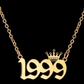 Golden 1999 year pendant necklace with crown detail on a classic link chain - 1999 / Gold