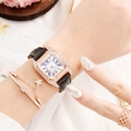 Elegant rose gold square watch with black leather strap and star jewelry set - Black Watch + Bracelet