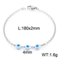 Bracciale in acciaio inossidabile argento con perline blu evil eye e catena fine - Stile Blu (KB169514-Z)