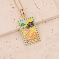 Macro view of gold tarot necklace with enamel rectangular pendant and zircon inlays - Geometric Cloud Style (9#)