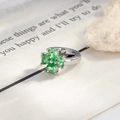 Silver flower earrings with green stones on book background for a minimalist look - Dark Green Clover Ear Hoop (A704-1#)