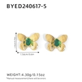 Orecchini a farfalla oro 18K con gemme ovali verdi e texture in metallo spazzolato - Stud orecchini