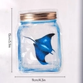Detail view of manta ray suncatcher sticker showing dimensions 15cm height and 11cm width - RPS096: Blue Manta Ray Jar