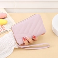 Elegant light purple PU leather wallet for women with classic V-shaped geometric stitching - Purple