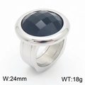 Zilverkleurige titanium stalen ring met een grote gefacetteerde zwarte glazen steen - US 6 / Zilver met zwarte edelsteen