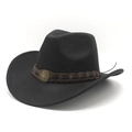 Chapeau de cowboy noir en feutre de laine avec bande en cuir tressé et boucle en étoile - M (56-58cm) / Noir