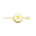 Cuenta de flor de margarita dorada con esmalte blanco y amarillo para joyas DIY - Cuenta Única Sin Pin / Blanco