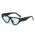 Cat eye sunglasses with black frames, light blue lenses, and golden rivet accents - Black Frame Blue Lens