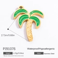 Golden stainless steel coconut tree pendant with green enamel for DIY jewelry making - Gold Coconut Tree Pendant (PJ91076)
