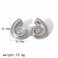Detailsicht der silbernen Spiral-Ohrringe aus Edelstahl mit Größenangaben - Silberne Perle Helix Schneckenhaus Ohrstecker (TE6925-PL-S)
