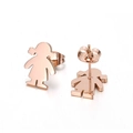 Boucles d'oreilles minimalistes en acier inoxydable rose doré en forme de silhouette - Silhouette de Fille Or Rose (KE89946-K)